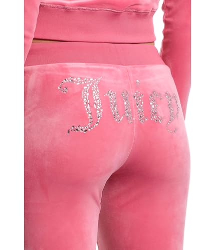 Juicy Couture Women's Luxe Rib Waist Velour Pants with Mixed Ston4