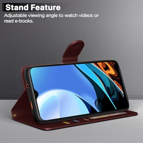 Image of Pikkme Redmi 9 Power /Poco M3 Flip Cover | Genuine PU Leather Finish | Full 360 Protection | Wallet Style | Inbuilt Pockets & Stand | Strong Magnetic Flip Case for Redmi 9 Power /Poco M3 (Brown)