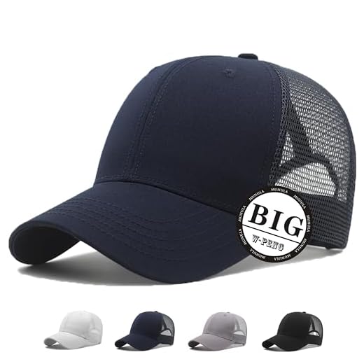 MUNULA Oversize Large Mesh Trucker Hat Big Head Hats for Men XXL Baseball Cap Breathable Dad Hat Adjustable 23.6"-25.6", Navy Blue, XXL-3XL