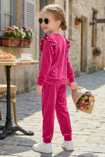Image of Arshiner Girls 2 Piece Outfits Velour Tracksuit Ruffle Sweatshirt Sweatpant | Cute Clothes, Sweatsuit, Long Sleeve Pullover, Fall Winter Clothing Sets, for 3-10 Years