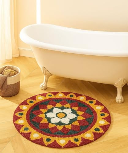 Image of Roseate Rangoli (60x60 cm) Super Soft Microfiber 1800 GSM Decorative Mat Anti-Skid Door Mats for Home /Bathroom Mat /Bedroom /Kitchen /Floor Mat (Maroon)