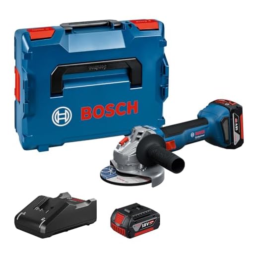 Bosch Professional 18V System Akku-Winkelschleifer GWS 18V-8 (Scheibendurchmesser 125 mm, inkl. 2x Akku GBA 4.0Ah, Ladegerät GAL 18V-40, L-BOXX)