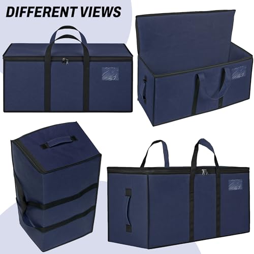Image of Storite 2 Pack Multi-Purpose Heavy Duty Moisture Proof 81 Litres Canvas Super-Size Jumbo Underbed Storage Bag /Toys /Blankets /Stationery Paper /Clothes Storage Bag (87x26x36 cm) (Navy Blue)