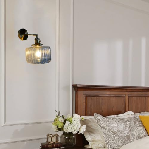 Image of Vintage Wall Sconces with Switch Glass Shade Modern Brass Wall Light Fixtures E27 Base Bedside Wall Mounted Lamp for Bedroom Bathroom Living Room Farmhouse Vanity (Transparent-2Pcs)
