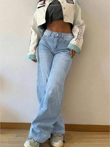 Womens Baggy Jeans Loose Boyfriend Wide Leg Casual Denim Pants High Waist Y2K 90S Vintage Trouser Jeans4