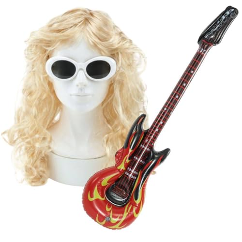 Costume de chanteur de rock grunge des années 90, ensemble de costume de guitare et lunettes de soleil ovales rétro pour déguisement sur le thème de la musique et cosplay