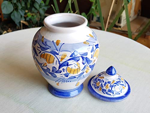 Vaso con Coperchio Altezza Cm 20 Dipinto a Mano in...