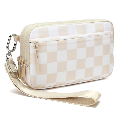 FODOKO Wristlet wallets for women RFID crossbody Wallet with 4 Zippers,Travel Credit Card,Holder Cell Phone Organizer,coin purse (beige)