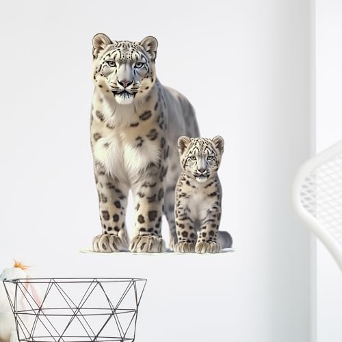 Vinilo Decorativo Leopardo de Nieve con Cría miniatura 1