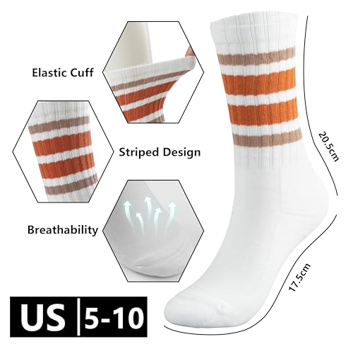 Image of BomKinta Striped Crew Socks Women - Retro Novelty Socks - Stretchy Casual Athletic Cotton Gifts Sock Size 5-10