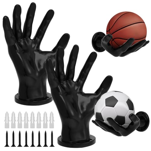 2 Stück Ballhalter, Hand Wandhalterung für Bälle, 15 * 21,5 cm Wand Halterung mit 8 Schrauben 8 Nägel, Ball Deko Ballhalter Wandhalter für Basketball Fußball Volleyball Football Golfball Tennisball