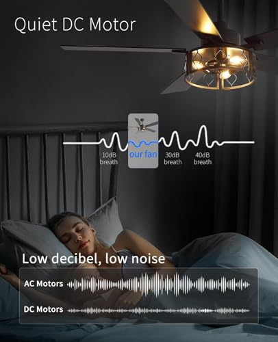 FELCO 52" Ceiling Fan with Lights and Remote, Modern Farmhouse Fan with Black/Walnut Blades,Reversible Quiet DC Motor, 6-Speed Airflow, E12 Base, Downrod Mount for Living Room Bedroom Covered Outdoor — view 3