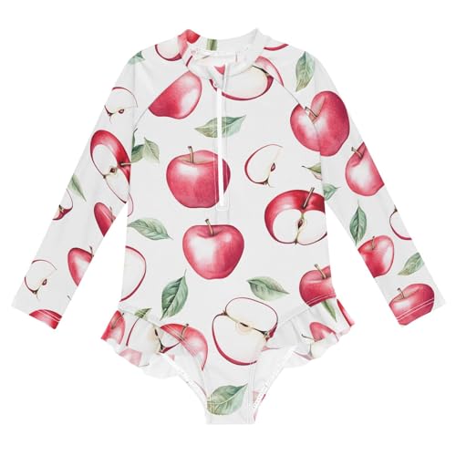 Toddler Swimsuit Girl Bathing Suit Swimwear Rash Guard Apples Fruits Long Sleeve 3T