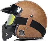 【DÉTAILS】: Casque de moto jet rétro, design à bord boutonné, libre de changer différents pare-soleil. La surface est en cuir de haute qualité, à la fois sûr et élégant. Ajoutez des masques et des lunettes personnalisés pour que votre trajet se démarque. Le casque pèse environ 800 grammes, ce qui réduit la pression sur le cou.
