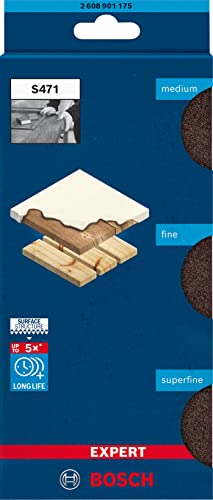 Bosch 3X EXPERT S471 Standard Schleifschwämme (für Farbe auf Holz, Weichholz, Ø 69 x 97 x 26 mm, Mittel/Fein/Superfein, Professional Zubehör Handschleifen)