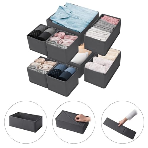 Foldable Drawer Organiser Box- Fabric Drawer Dividers Wardrobe Storage Organiser Storage Cubes for Bras, Socks, Underwear, Ties, Scarves, Cosmetics (3PCS-Grey) - Image 4