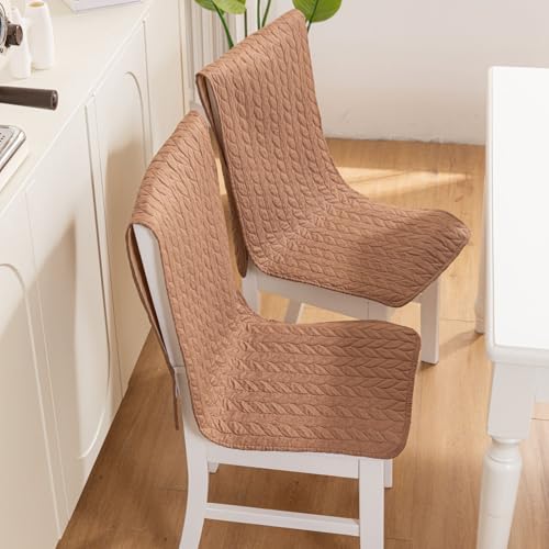 Image of HOMETHREADS Non-Slip Chair Cover-Universal Fit for Kitchen & Dining Chairs-Cushioned Comfort - Stylish Machine Washable Seat Cover -145x45Cm |(Light Brown, Pack of 8)