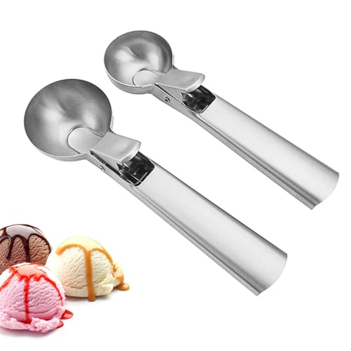 Stainless Steel Ice Cream Scoops Set, 2PCS with Easy Trigger, Versatile Size for Ice Cream, Meatballs, Mashed Potatoes