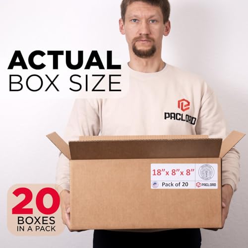 Image of Long Cardboard Boxes 18 inchL x 8 inchW x 8 inchH (Pack of 20) - USA-Made Packing Boxes for Moving, Shipping, or Storage - USPS, UPS, FedEx Approved - Professional Packing Supplies for Moving | USA-Made Packing Boxes for Moving, Shipping, or Storage - USPS, UPS, FedEx Approved - Professional Packing Supplies