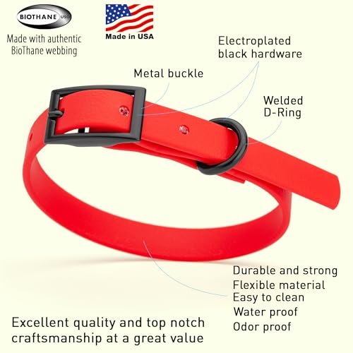 Image of Dogline Biothane Waterproof Dog Collar Strong Coated Nylon Webbing with Black Hardware Odor- Proof for Easy Care Easy to Clean High Performance Fits Small Medium or Large Dogs, Cherry Red