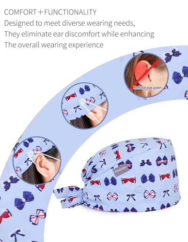 Image of Kousenpu Scrub Caps for Women, Adjustable Women's Surgical Cap with Buttons, Breathable Cute Design for Nurses and Doctors