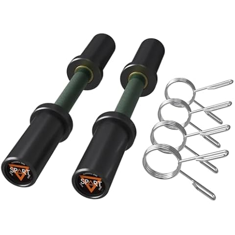SPART 16" Olympic Dumbbell Handles, Pair of Loadable Dumbbell Bar Set for 2 Inch Olympic Weight Plates, Dumbbell Bar for Home Gym Workout Strength Training, 2 Pair of Spring Collars Included, Green Cover