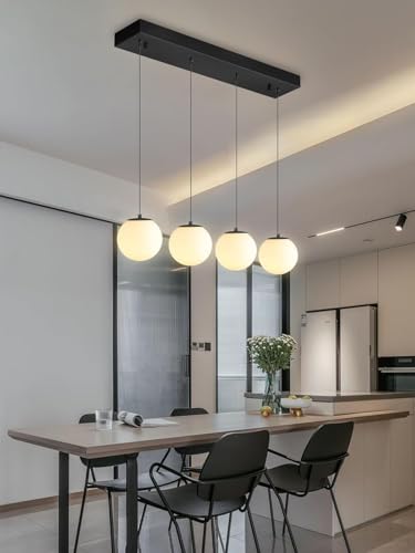 Image of Kitchen Island Lighting Globe Glass Chandeliers for Dining Room Over Table Pendant Light Fixture for Living Room Hallway Bedroom (Bulb Not Include) (White, Four Light (Rectangle))