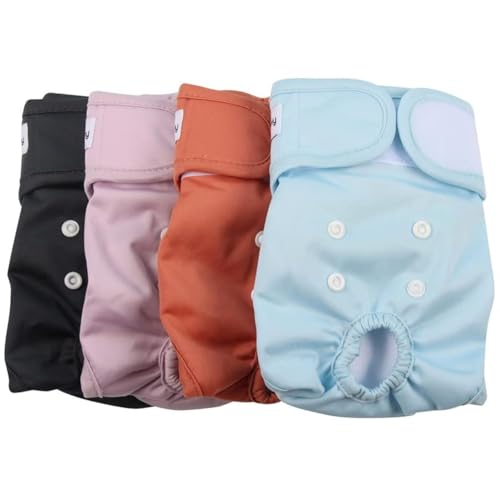 Image of Washable Female Dog Diapers for Small Dogs,Pack of 4 Reusable Puppy Diapers Super Absorbent Dogs Pants in Period,Heat Cycle,Incontinence,Excitable Urination,Medium