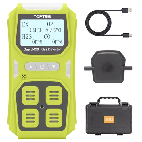 Guard-156 4 Gas Monitor Multi Gas Detector for H2S, CO, LEL, and O2, Triple Alarm Modes (Visual, Vibration, Sound), 0.5s Fast Response, Dust and Explosion Proof Design for Work and Home Safety - Green