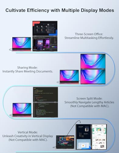 Portable Dual Monitor 15.6 Laptop Screen Extender for Mac/Windows 1080P FHD IPS - USB C HDMI Connectivity - 180° Rotation