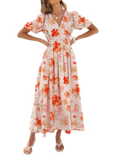 Caracilia Womens Short Puff Sleeve Maxi Dress Boho Floral A