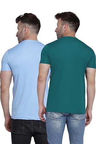 Image of TQH Men Dri Fit Polyester Half Sleeve Round Neck Multicolor t Shirts - Combo Set of 2
