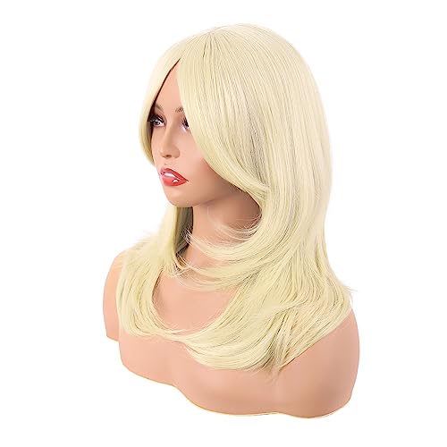 MapofBeauty 20 Inch/50 cm Long Layered With Bangs Straight Synthetic fiber Shoulder Length Hair for Daily Use or Party Wig (Light Blonde) - Image 3