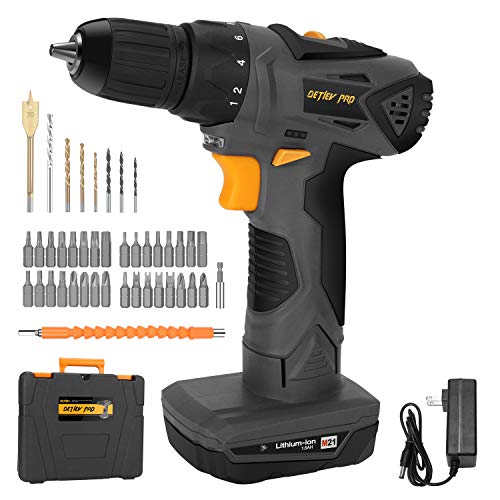 DETLEV PRO Cordless Drill Driver Electric Screwdriver 2 Speed Max Torque 372In-lbs 1.5Ah Lithium Ion with LED (grey)