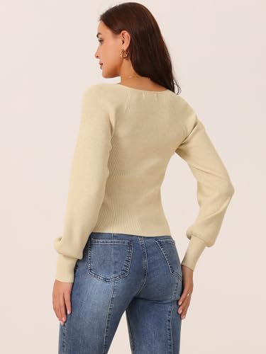 Image of Seta T Women's Square Neck Long Sleeve Sweaters Casual Ribbed Knit Fitted Pullover Sweater Tops