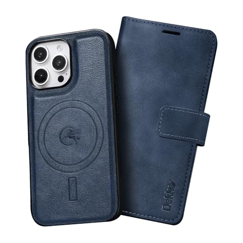 QANKISIS iPhone15 Pro Max ケース 2in1分離式 ワイヤレス充電対応 レザー ブルー