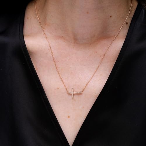 Angara Natural Diamond Pendant for Women | Classic Diamond Sideways Cross Necklace in 14K Solid Gold/Sterling Silver/Platinum | April Birthday, Anniversary, Gemstone Jewellery Gift3