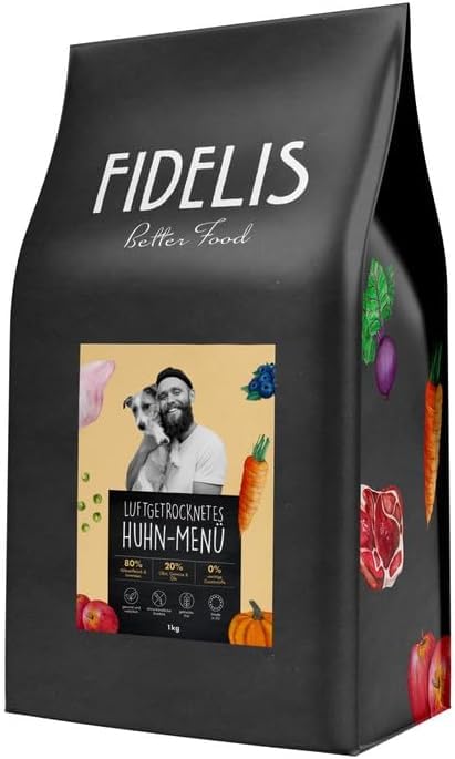 Fidelis - Getrocknetes Hühnchen-Menü für Hunde 1kg - Premium Hundefutter trocken mit 80% Fleischanteil, Gemüse & Obst - Proteinhaltiges Trockenfutter Hund getrocknet - Zucker- & Getreidefrei