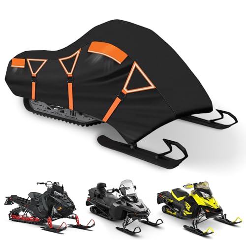 Waterproof Trailerable Snowmobile Cover 600D,Snowmobile Accessories with Buckles for Snow Wind Dust Rain Protection & Storage 130in