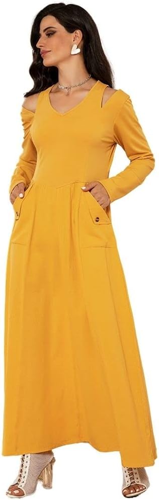 FridayInWomen Dress Fashion Roud Neck Bohemian Floral Long Sleeves Casual Dress Party Long Dresses