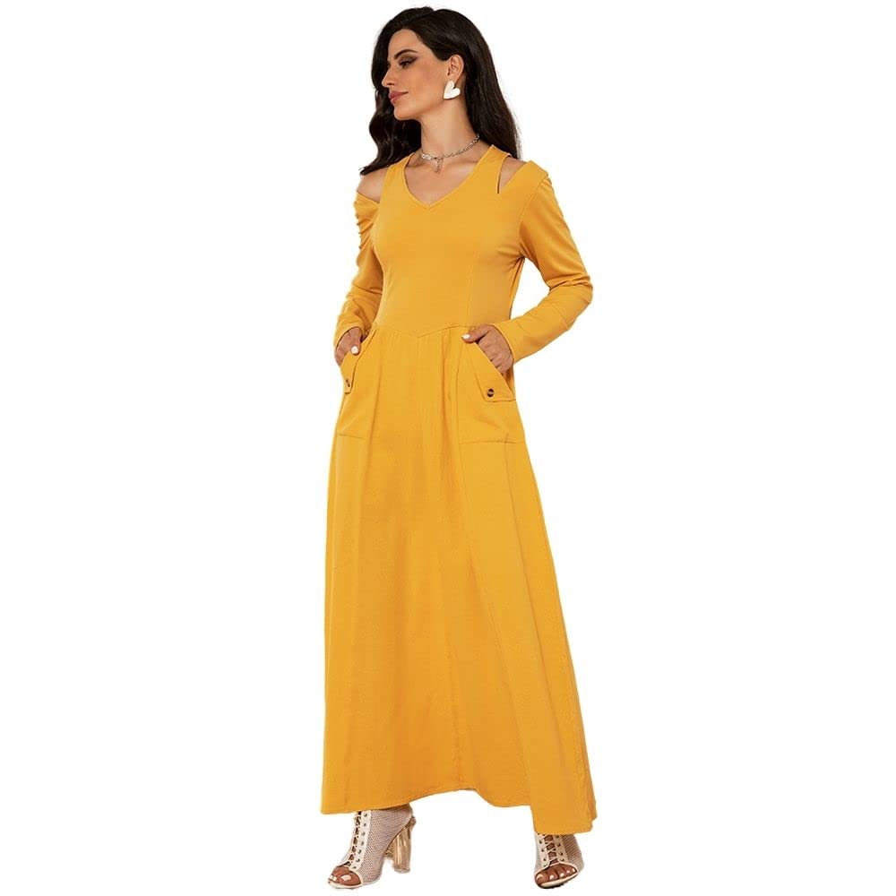 FridayInWomen Dress Fashion Roud Neck Bohemian Floral Long Sleeves Casual Dress Party Long Dresses