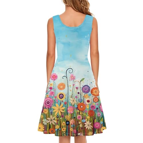 Image of Women's Casual Loose Sundress Midi Sleeveless Crewneck Dress Summer Beach Tank Dress with Pockets