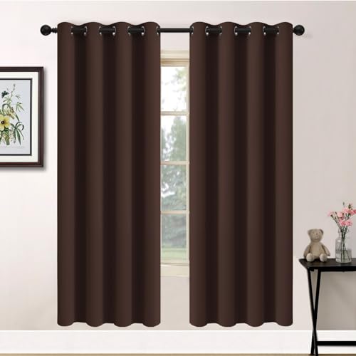 Yakamok Blackout Curtains Room Darkening Thermal Insulated Window Panels,Solid Grommet Top Drapes for Bedroom/Living Room(52Wx72L, Chocolate Brown, 2 Panels)