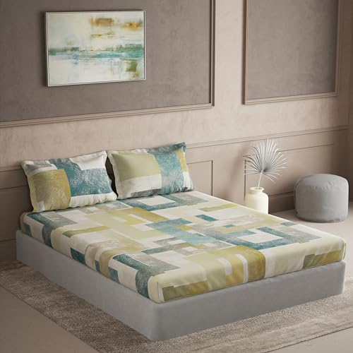Image of Ddecor Cotton Double Bed Sheet Set with 2 Pillow Covers (274 CM X 274 CM, Green) Digital Print Contemporary, 180TC GSM