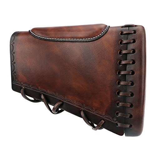 TOURBON Handmade Leather Rifle Shotgun Cheek Rest Recoil Pad with Ammo Holder Pouch Right Handed, Brown, 18*7.5*13.5cm - Image 2