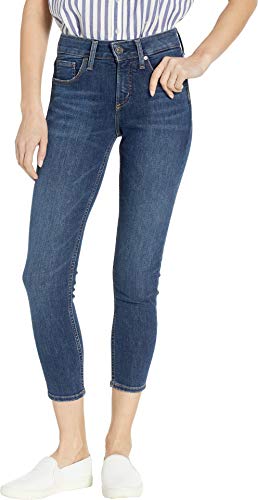 Silver Jeans Co. Women's Avery Curvy-fit High Rise Skinny Crop, Dark Sandblast, 32W x 25L