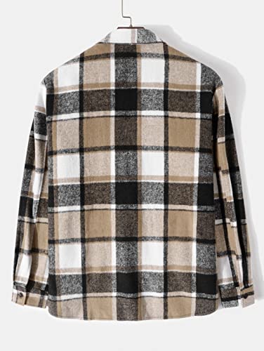 Image of ZAFUL Unisex Plaid Flannel Shirt Jacket Button Down Long Sleeve Pocket Coat Outwear | Mens Fall Clothes Lightweight Long Sleeve Button Down Flap Pocket Jacket Tops for Fall&Winter 2026