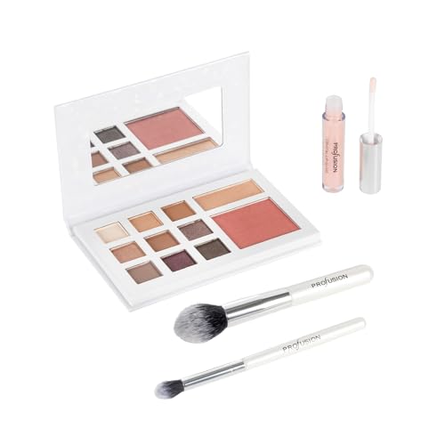 Profusion Cosmetics White Crystals Beauty Box with Makeup Shades, Lip Gloss, and Premium Brushes for Flawless Look, Ideal Gift for Makeup Enthusiasts