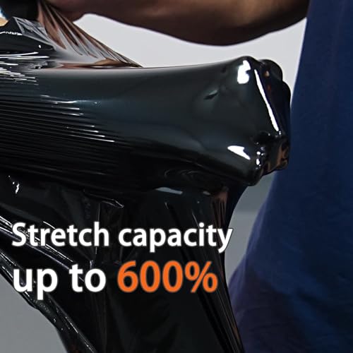 Image of CHUANGSEED Black Stretch Film 12'' x 1000 Feet 4-Pack 80 Gauge Industrial Strength Shrink Film with Plastic Handle,Durable Self-Adhesive Plastic Wrapping for Moving,Shipping