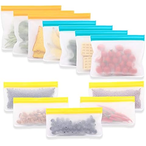 12 Packs Reusable Sandwich Bags, Leeyunbee Degradable Leakproof Ziplock Bags, Premium Food Freezer Storage Bag, BPA-Free Food Storage Bags for Lunch,Snack,Fruit,Vegetables,Pet food or Travel (3 Size) Cover